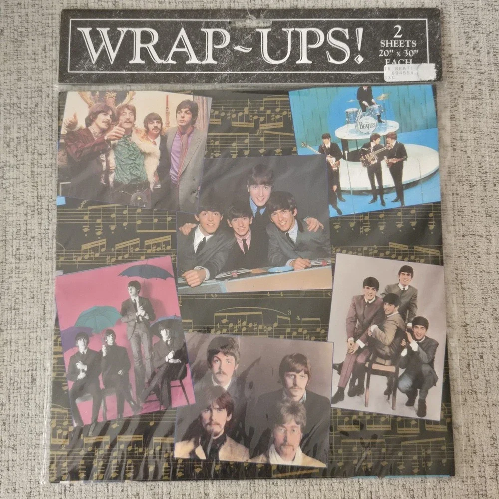 Vintage 1994 The Beatles Gift Wrap Sealed 2 Sheets 20x30